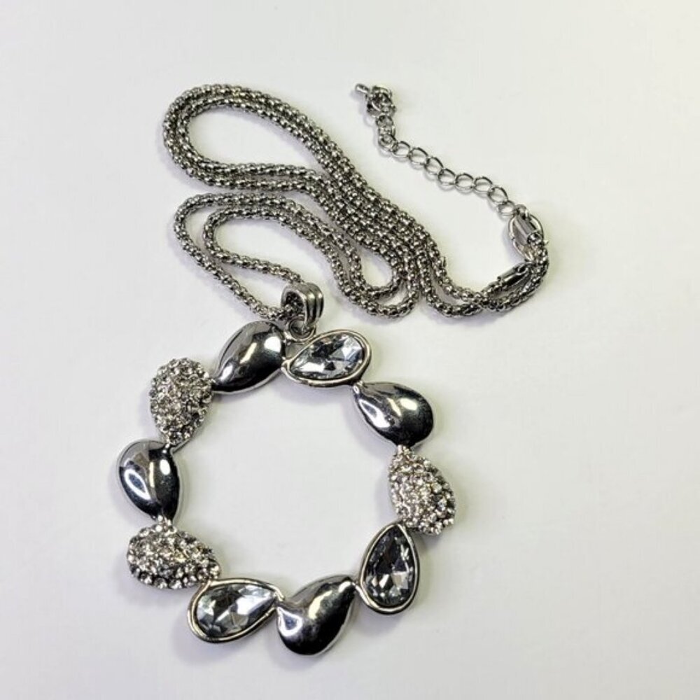 Silvertone Large Round Pendant Necklace